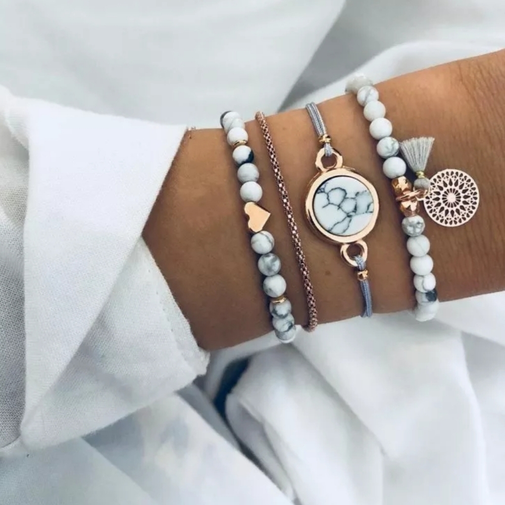 4 Piece Marble/Gold Bracelet Set